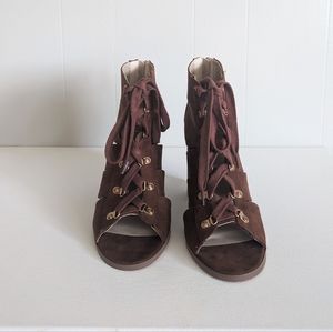 JustFab Zola Lace Up Heeled Bootie